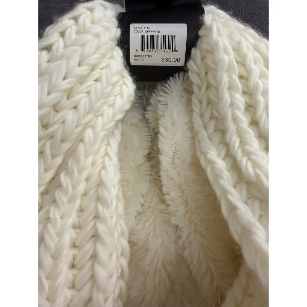 Modena Women's Winter Scarf Infinity OS White Sparkle Faux Fur Lining NEW TAGS